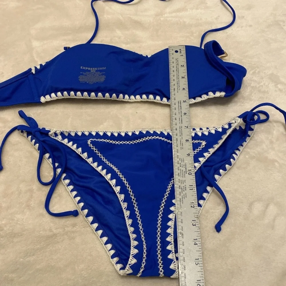 Express Royal Blue and White Embroidered Bikini Set